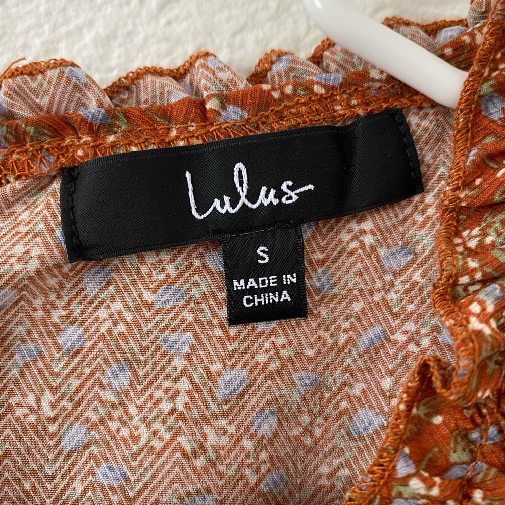 Lulu’s Orange Floral Ruffled Long Sleeve Dress - Picture 5 of 14